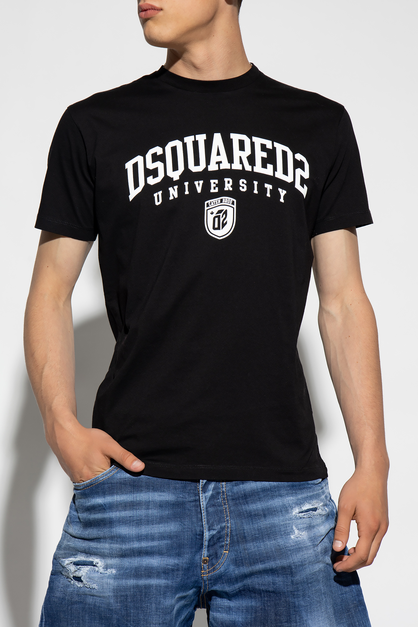 【送料&関税込】Dsquared2 Dark Grey Cotton T-shirt Dsquared2 men's cotton T-shirt with logo graphic